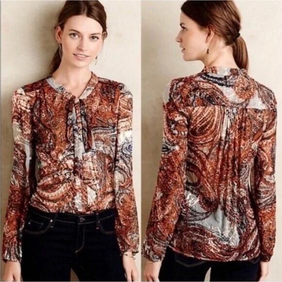 Anthropologie Meadow Rue Briarcliff Blouse Long Sleeve Button Front SZ Small NWT - Picture 11 of 11
